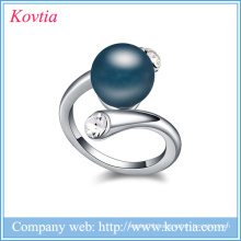 Costume jewelry factory direct imitation blue pearl rings jewelry rhinestone white gold finger rings